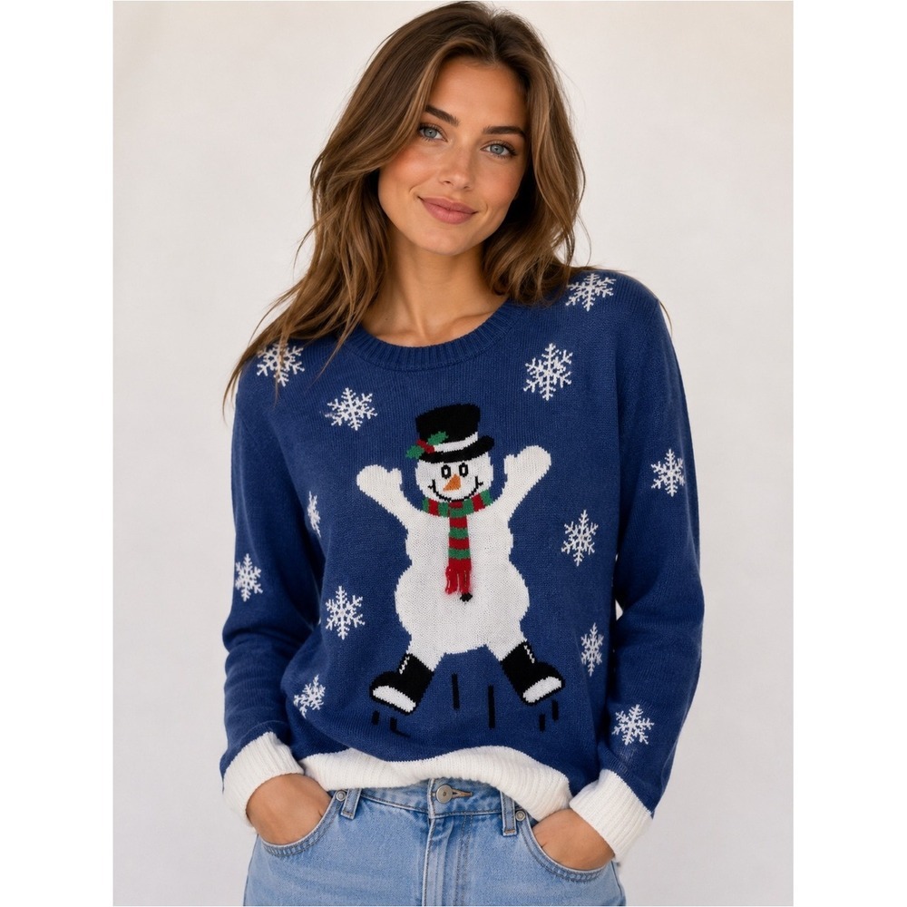 Kim Rogers Snowman Christmas Sweater Cozy Winter Holiday Knit Pullover S Festive